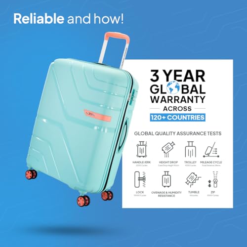 Image of American Tourister Upland Sport 68 CM Medium Check-in Luggage, Polypropylene (PP) Hardside 8 Wheels Spinner Luggage with Combination Lock, Suitcase /Trolley Bag for Travel - Blue