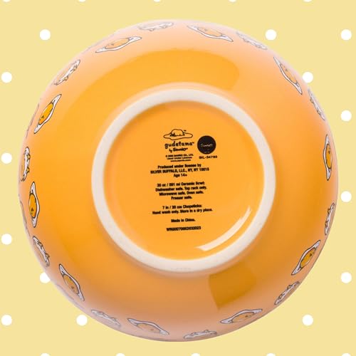 Silver Buffalo Gudetama Yellow Pattern Ceramic Ramen Bowl with Chopsticks, 20 Ounces