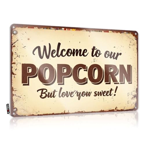 FZFN Bienvenido a nuestras palomitas de maíz! Colgante de cobertizo de cumpleaños | Decoración de pared retro patriótica de metal vintage (30 x 40 cm)