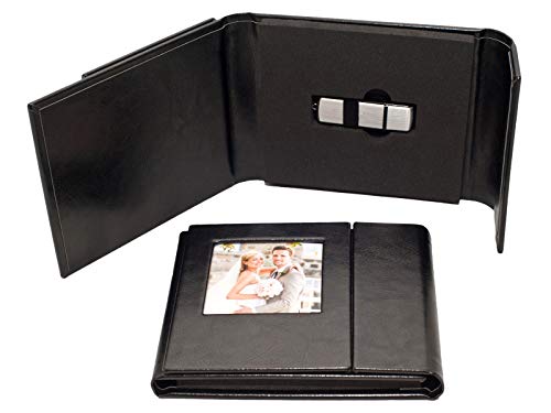 Elegantdisk Bruiloft USB-case met fotovenster. Kunstleer zwart.