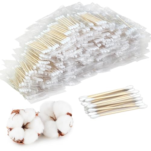 1000 Count Bamboo Cotton Swabs - Individually Wrapped 5ct Packs (200 Total) Double Round Tips, for Family Daily Care Makeup Travel Personal Grooming,