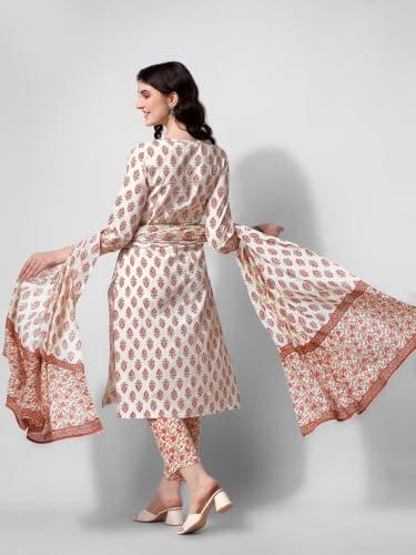Image of MIRCHI FASHION Pure Cotton Women Straight Embellished Ajrakh Print Kurti Set with Dupatta and Pant