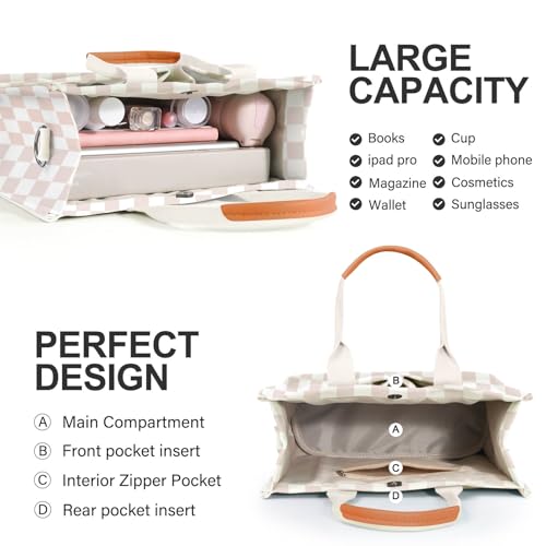 Image of Canvas Tote Bag for Women with Pockets Crossbody Bag Tote Shoulder Handbags Casual Work Bags Everything Tote Bag