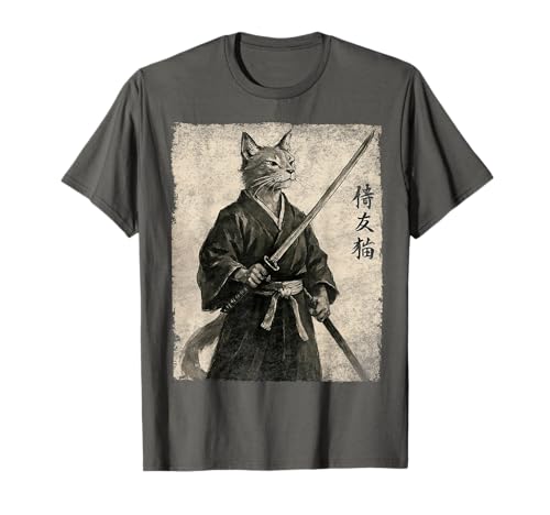 Vintage Samurai gato japonês estética arte anime gatos amante t-shirt