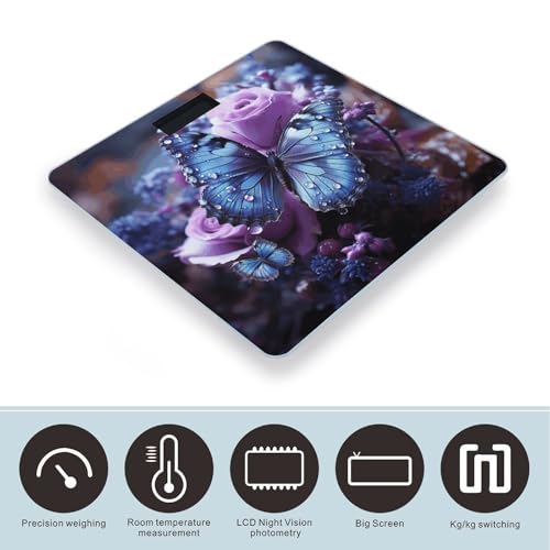 Báscula digital de baño con diseño Purple Rose y mariposa miniatura 3