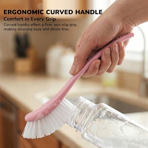 Image of Baybee Premium Baby Bottle Cleaning Brush | Easy to Hold Silicone Bottle Cleaning Brush | Baby Feeding Bottles, Nipple, Straw, Vase & Glass Cleaner | Silicone Brushes for Bottles (2Pcs - Pink)