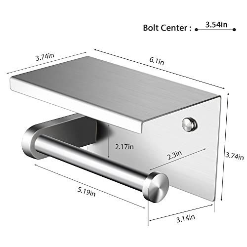 YIGII Toilet Paper Holder - Stainless Steel Toilet Paper Roll Holder with Shelf Wall Mounted for Bathroom Brushed