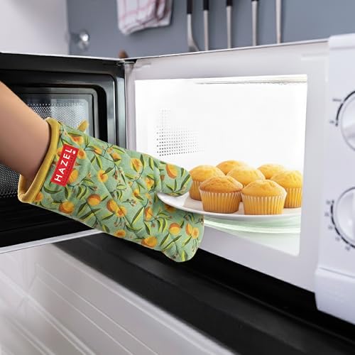 Image of HAZEL Cotton Mitten Gloves for Kitchen | Heat Resistant Microwave & Oven Gloves | Baking, Cooking, Anti-Hot Protection - Set of 1