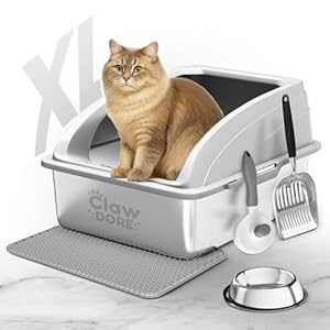 Caja de arena extragrande de acero inoxidable con tapa para todo tipo de gatos, control de olores y bandeja de arena sin grumos, caja de arena para gatos de alta cara cerrada XL para gatos de alta