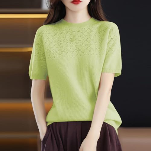 Firzero Women's Spring Summer Sweater 2024 Trendy Short Sleeve Knit Shirts Casual Loose Crewneck Tops Solid Color Tunics2