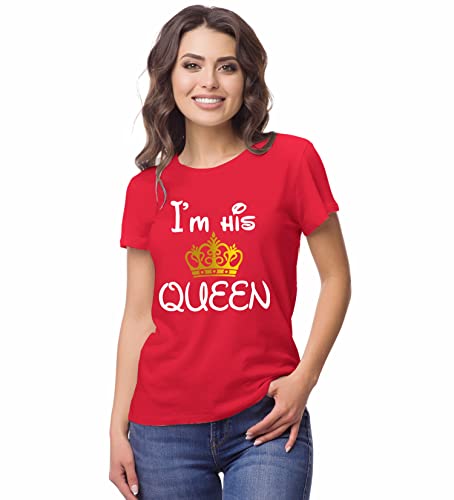 Image of Hangout Hub Hangout-Hub850$P Couple T Shirts for Couples | Printed I Am Her King His Queen T-Shirt for Men Women Couples (Set of 2 | Regulat Fit | Cotton)