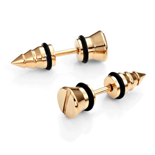 Urban Jewelry Cool Stainless Steel Gold Men's Stud Screw Earrings for men, 7mm Diameter