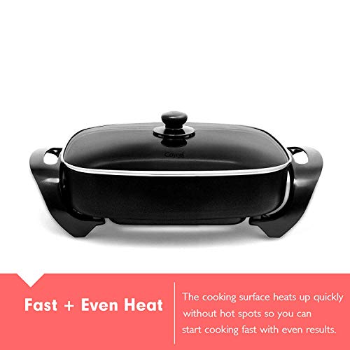 Caynel 12 x 12 Inch Nonstick Ceramic Electric Skillet with Glass Lid, Aluminum Body, 1400-Watts, Adjustable Temperature Controller Goes Up to 460 Degrees for Fry, Bake, Steam or Simmer, Easy to Clean