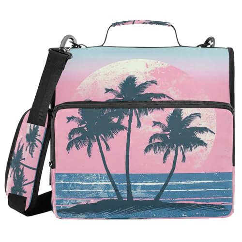 Blueangle Pasta havaiana Sunset Palms com zíper, bolsa de 3 anéis de 3 anéis, comporta 500 páginas, organizador de zíper com vários bolsos com alça ajustável e alça (199)