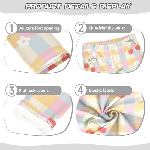 Gingham Flowers Girls Leggings,Workout Leggings for Girls Toddler Athletic Leggings Size for 3-10T3