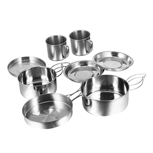 CORHAD 8pcs Stainless Steel Camping Pot Set Cookware Kit Collapsible Kettle Backpacking Cooking Utensils Outdoor Cook Equipment