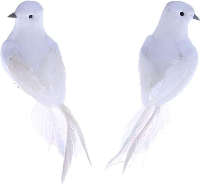 POFET 2pcs Artificial Foam Feather White Birds Decorative Fake Doves Pigeon Bird for DIY Craft Home Ornaments Garden Wedding Décor