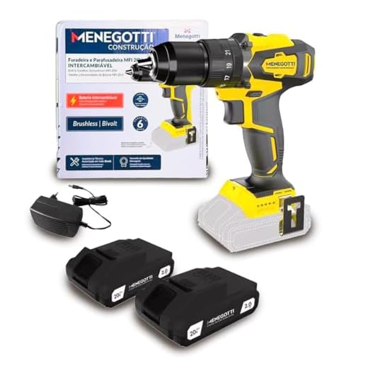 Furadeira e Parafusadeira a Bateria MFI20 Bivolt Para Alvenaria Metal Madeira C/2 Baterias Menegotti 2000Ah e Carregador Extra Power Profissional