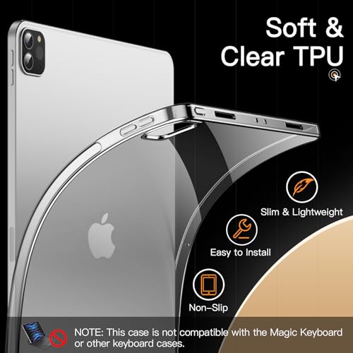 Image of JETech Cover Case for iPad Pro 12.9-Inch 2022 /2021 (6th /5th Generation), Soft TPU Transparent Slim Shockproof Tablet Cover, Support Pencil 2nd Charging (Clear)