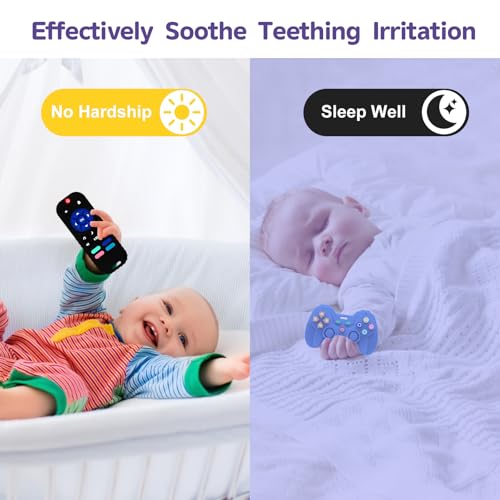Image of Hooku 2 Pack Remote Teether for Baby, Silicone Teethers for Babies 6-12 Months, Baby Teething Toys for Babies 0-6 Months, Remote Control Toy, Infant Gifts for Boys Girls