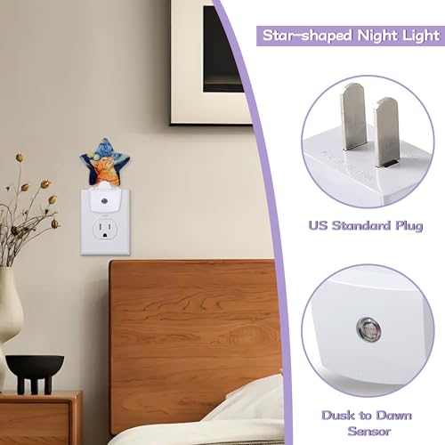 Image of Cat Starry Night Night Lights Plug Into Wall Decorative,Oil Painting Nightlight with Dusk Sensor for Bathroom,Kitchen,Entryway,Room Accent,Gifts