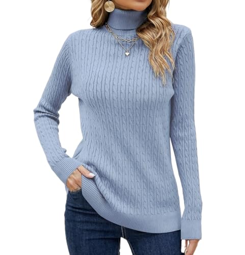 Image of SANGTREE Women's Cable Knit Sweater Long Sleeve Turtleneck Tops | Breathable and Warm Fabric Adapts to Climate Change,Making It Ideal for Autumn,Winter and Transitional Spring Days.