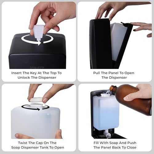 Image of Robustt Stylish Wall Mounted Liquid Soap Dispenser 1L (Black, Pack of 5) - with Adhesive Hooks | Easy Installation for Bathroom & Kitchen - Durable ABS Material, Sleek Design