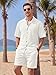 Opomelo Mens 2 Piece Beach Outfits - Textured Summer Matching Sets Button Down Shirt and Shorts Casual Vacation Outfit