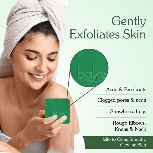 Image of BAKE 10% AHA + 1% BHA Scrub Treatment Soap with Lactic Acid, Glycolic Acid, 1% Salicylic Acid | For Clogged Pores, Exfoliation, Strawberry Skin & Bright Underarms | Soap for Women & Men | 100g x 3 (Pack of 3)