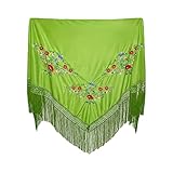 Carnavalife Mantón con Bordados de Sevillana para Fiesta de Baile, Flamenco y Ferias, Color Negro Rojo y Blanco (Verde Claro, Pequeño)