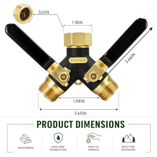 Image of Garden Hose Splitter 2 Way, All Metal Heavy Duty Water Hose Splitter | with 360 Brass Swivel, Large Easy-Turn Handles, Shut-Off Valves, Leak-proof outlet,3 /4 in GHT for Outdoor Faucet
