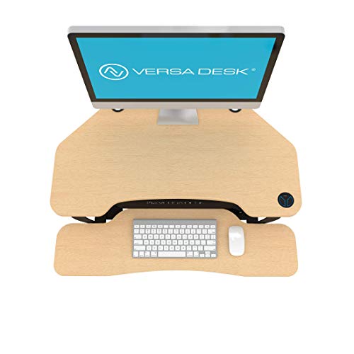 VersaDesk USA Manufactured | Power Pro Corner - 36" Electric Height-Adjustable Standing Desk Riser | Sit to Stand Desktop with Keyboard and Mouse Tray + USB Charging Port | Maple - Thumbnail 5