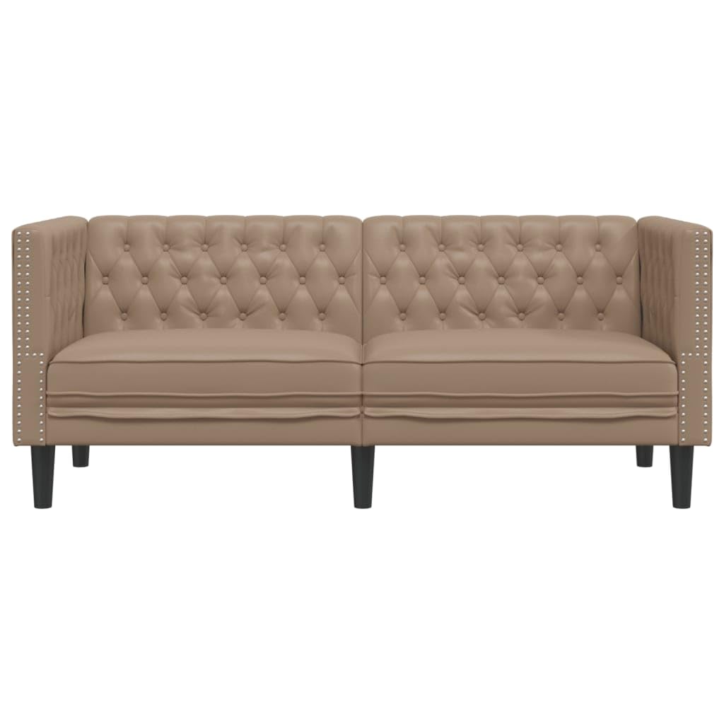 Poltrona Chesterfield a 2 Posti Cappuccino in Similpelle,Divano,Divano da Soggiorno,Design Moderno,Divano Posti Economico-372664
