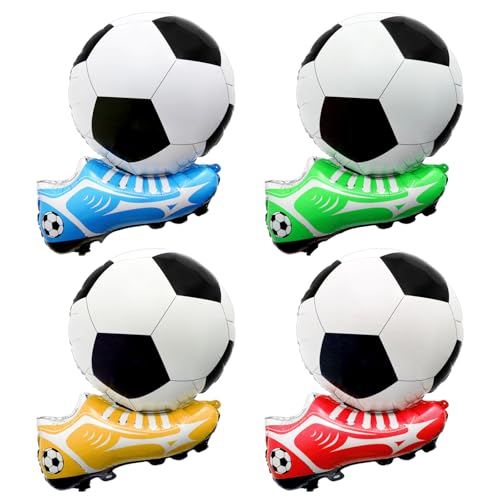 Conjunto de 4 balões de futebol 3D, sapatilhas de futebol para decoração de festas, Mylar reutilizáveis em 4 cores, insuflável com hélio e ar, ideal para aniversários e jogos de futebol