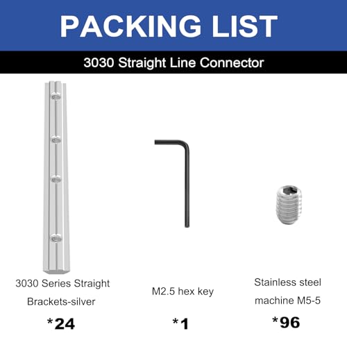 Image of 24pcs Seekliny 3030 Extrusion Straight Connector Joining Plate Corner Bracket 3030 Hardware T-Slot Accessories with Screws for 8020 Aluminum Profile 3D Printer Frame Spare Parts Silver