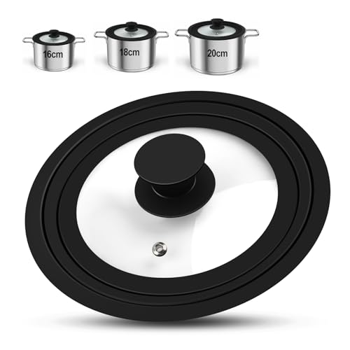 Universaldeckel, Universaldeckel Ø 16, 18 und 20 Glasdeckel für Töpfe, Multifunktionaler Pfannendeckel, Hitzebeständig Topfdeckel für Pfannen und Töpfe Deckel
