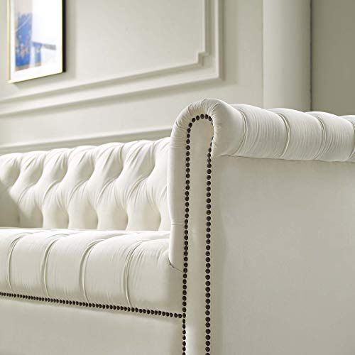 Modway Heritage Tufted Performance Velvet Upholstered Chesterfield Sofa With Nailhead Trim In Ivory #TOP2