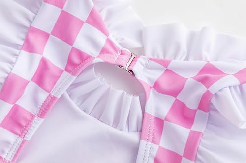 Image of LIZENS Girls One Piece Swimsuit Stylish Ruffled Plaid Swimwear for Kids