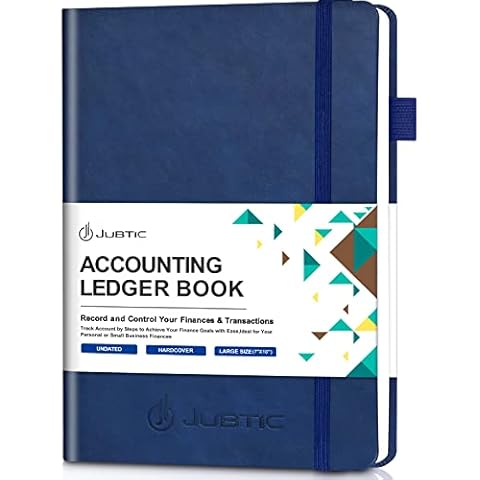 JUBTIC Hardcover Accounting Ledger Book (7x10″) - Bank Accounting Log for Small Business Bookkeeping & Personal Use - Account Tracker Notebook Track Accounts, Deposit, Expense & Balance - Navy Blue Cover