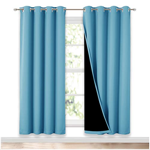 NICETOWN Full Shade Curtain Panels 72 inches Long, Pair of Energy Smart & Noise Blocking Out Blackout Drapes for Guest Room Window, Thermal Insulated Lined Window Dressing(Light Blue, 52 inch)