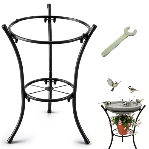 HappyAlley 16" Tall Metal Bird Bath Stand, 2-Tier Wrought Iron Plant & Gazing Ball Stand with 6 Non-Slip Pads, Sturdy Multi-Use Flowerpot Holder for Outdoor Indoor Garden Patio