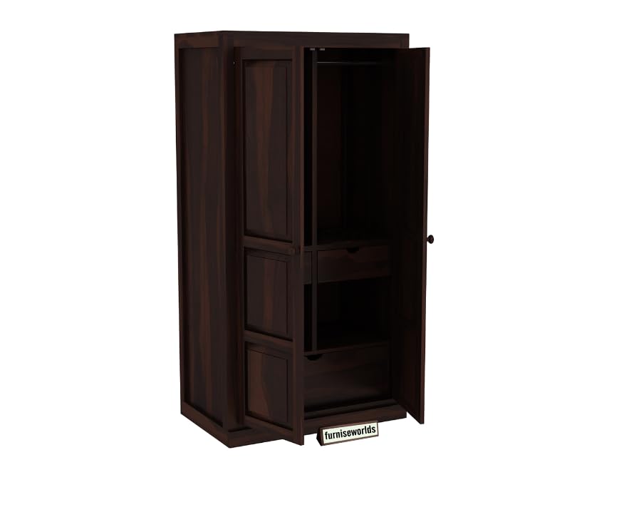 Image of Sheesham Wood Wardrobe with 3 Drawer and 4 Shelves Storage for Bedroom Wooden Almirah for Clothes for Living Room Bedroom Home, Solid Wood Furniture (Light Walnut)