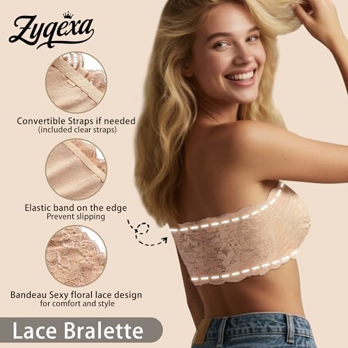 Lace Bandeau Bras for Women - Wireless Tube Bra Strapless Lace Bralette Top Bra Full Coverage No Underwire Floral3