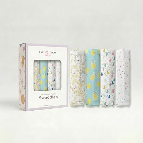Image of haus & kinder Muslin Swaddle for Newborn Baby - Pack of 4 | Becomes Softer with Every Wash Breathable & Lightweight, Multipurpose, Unisex, Gifts for Newborn Babies | Jungle Carnival, 120cm X 120cm