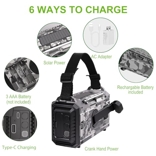 Raynic Solar Radio, 12000mAh/44400mWh Battery Operated Weather Radio, Hand Crank Emergency Radio with AM/FM/SW/NOAA Alert, Cell Phone Charger, Type-C Charging, Flashlight and SOS Siren - Image 4