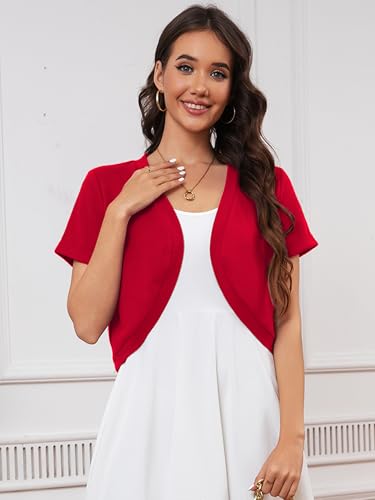 Image of Heymoments Women's Short Sleeve Bolero Shrugs Lightweight V-Neck Open Front Cropped Cardigan (S-2XL)