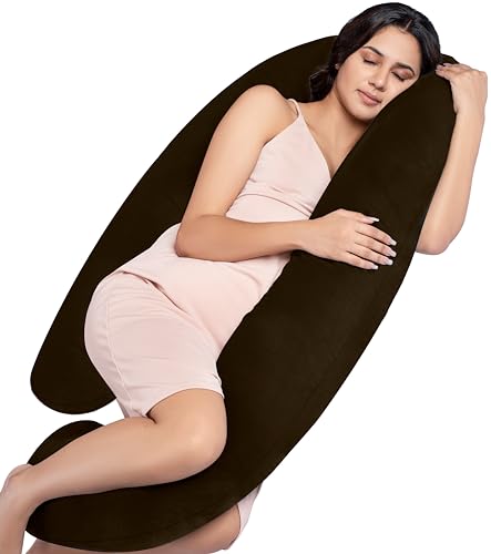 MY ARMOR Full Body G Shaped Pregnancy Pillow for Maternity & Baby Nursing | Abdomen, Hip, Spine, Neck & Head Support Cushion for Pregnant Women | Premium Velvet Outer Cover with Zip | Brown