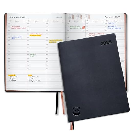 Diario Premium 2025 Smart Panda - A4 Agenda 2025 Settimanale, Oro Rosa – Copertina Morbida, Confezione Regalo – Agenda Appuntamenti, Intervalli di 30 Minuti – in Italiano