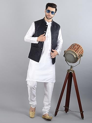 Image of Uri and MacKenzie Men's Silk Blend Kurta Pajama with Designer Ethnic Nehru Jacket /Modi Jacket