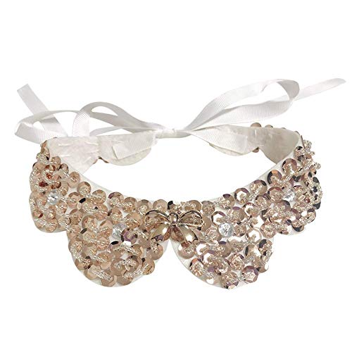 Joyci Vintage Sequins Detachable Shirt False Collar Cloth Accessory (Sequin D White)